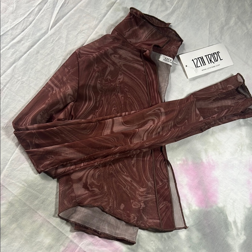 12th Tribe Sheer Swirl Long Sleeve Top - Chocolate